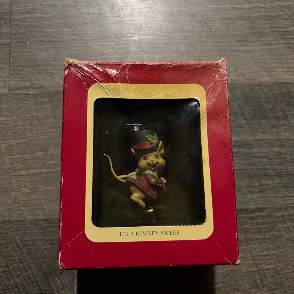 Vintage Carlton Cards Ornament - L'il Chimney Sweep Mouse with Top Hat and Broom